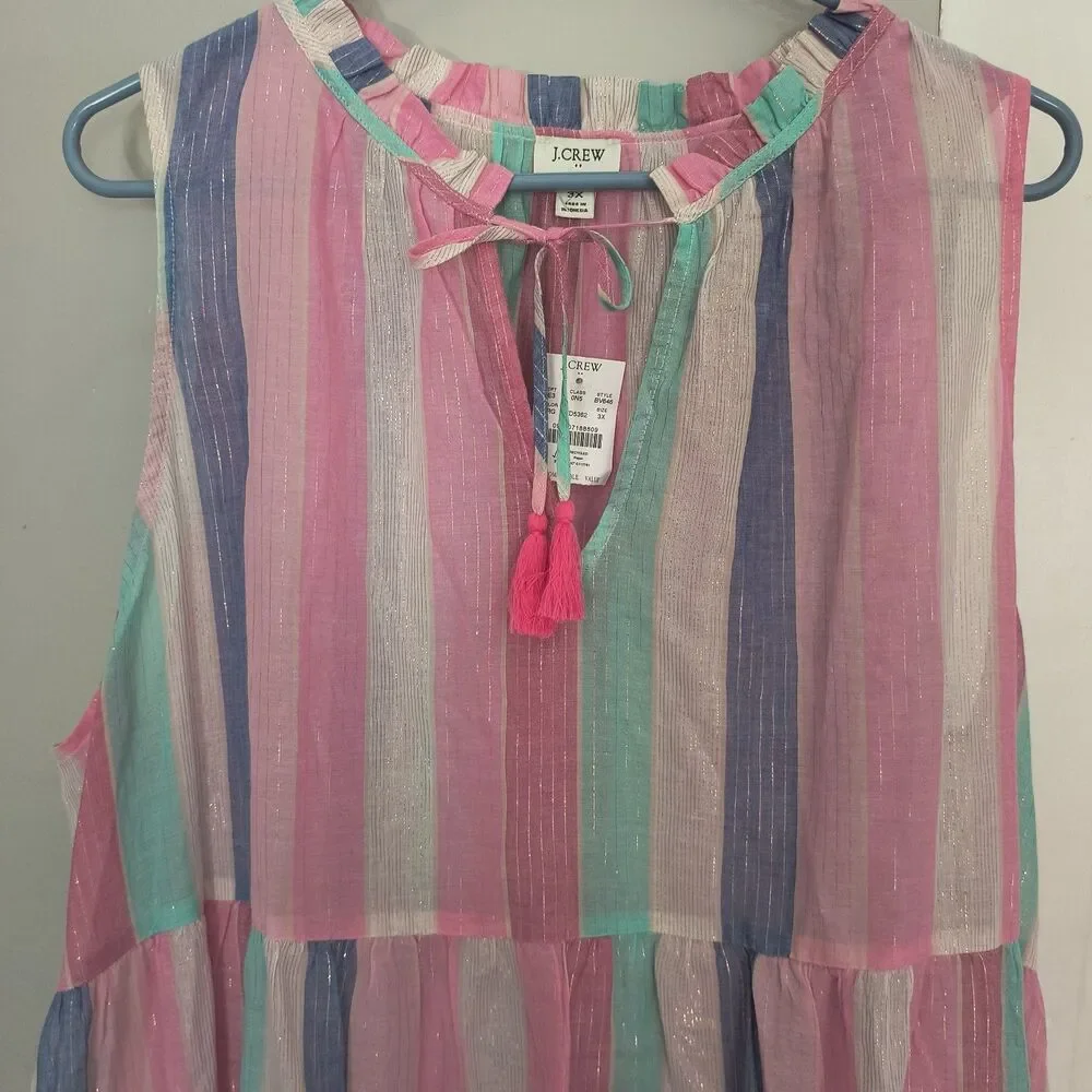 J.Crew Dress NEW 3X Pink Multi Ruffle Shimmer Beach Tiered Metallic Swim Coverup